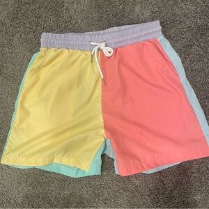 Men Drawstring Waist Colorblock Shorts Size S